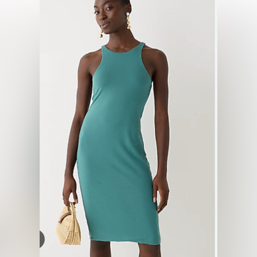 J. Crew Form Knit High Neck Cutaway Midi in Rich Spruce